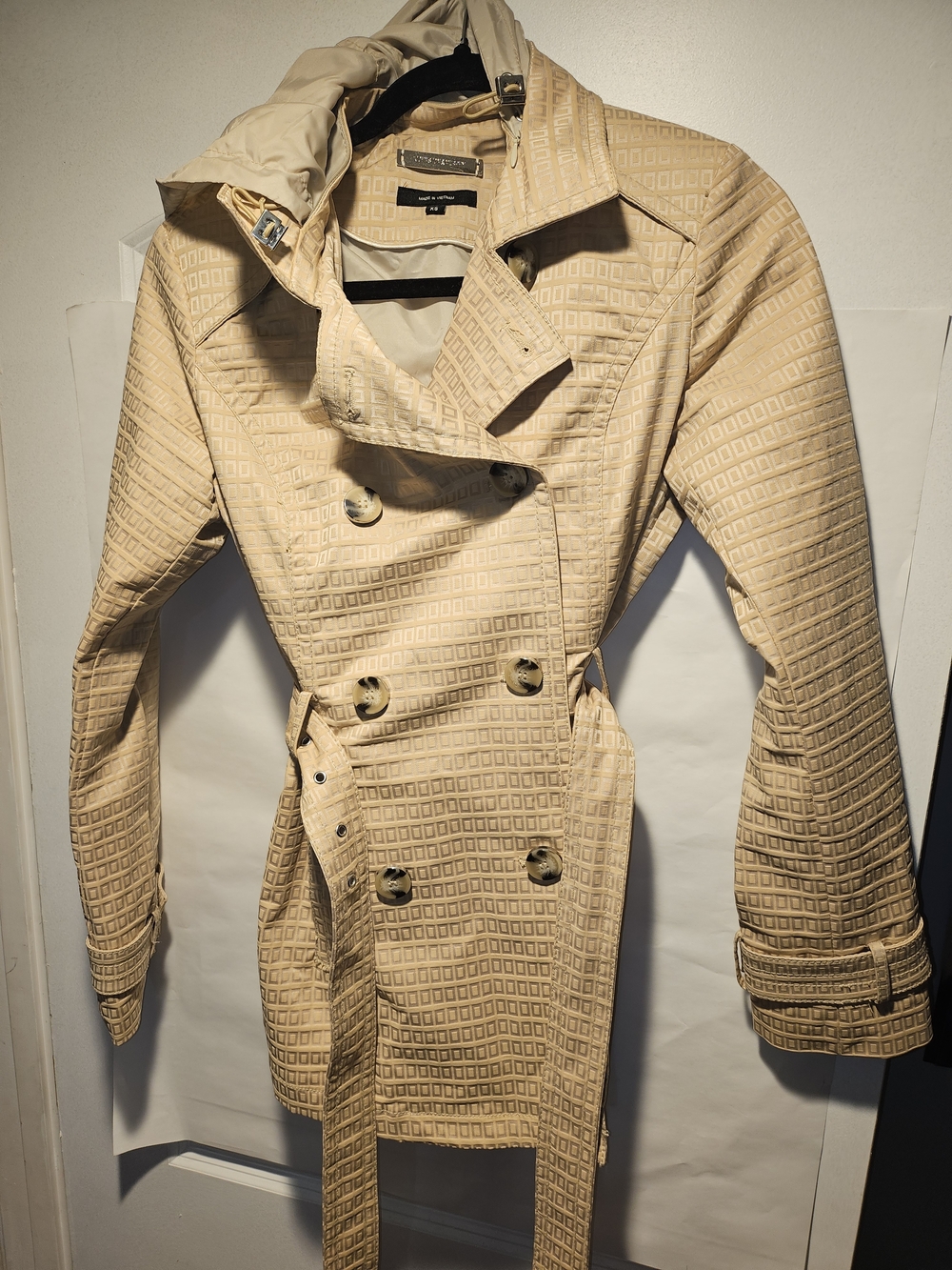 Johnston & Murphy Cream Textured Double-Breasted Pea Coat